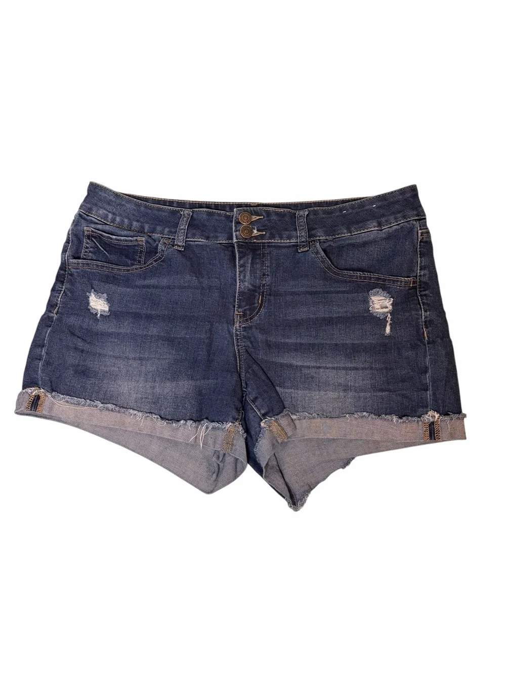 SO Dark Blue Distressed Stretch Denim Cuffed Shorts Plus Size 15